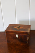 Load image into Gallery viewer, Georgian Inlaid Two-Compartment Tea Caddy With Brass Handle and Bone Keyhole
