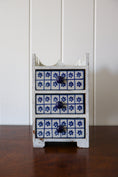 Load image into Gallery viewer, Vintage Petite Jewelry Chest / Jewelry Box with Blue + White Floral Tile Drawers
