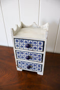 Load image into Gallery viewer, Vintage Petite Jewelry Chest / Jewelry Box with Blue + White Floral Tile Drawers
