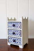 Load image into Gallery viewer, Vintage Petite Jewelry Chest / Jewelry Box with Blue + White Floral Tile Drawers
