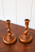 Load image into Gallery viewer, PAIR Antique Oak Barley Twist Candlesticks (c. 1820)
