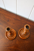 Load image into Gallery viewer, PAIR Antique Oak Barley Twist Candlesticks (c. 1820)
