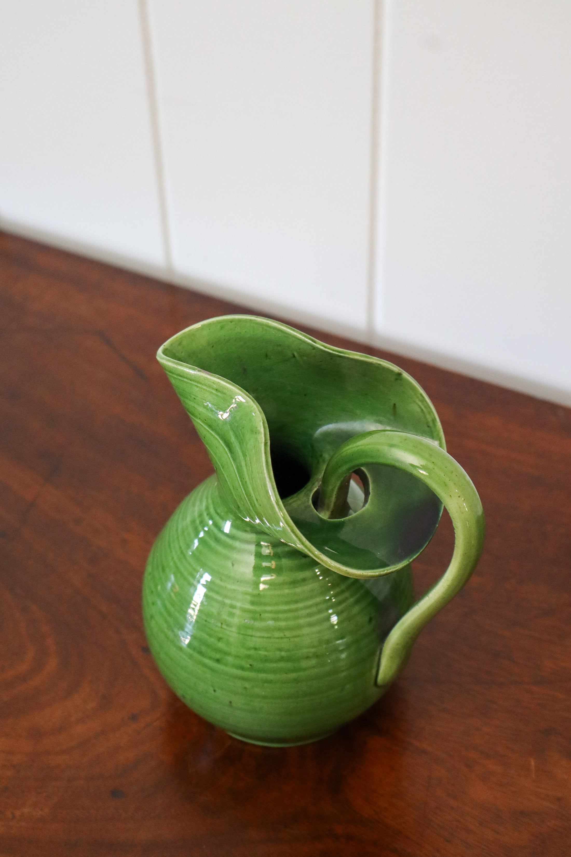 Antique English Green Pitcher/Vase by Aller Vale Pottery (c. 1880)