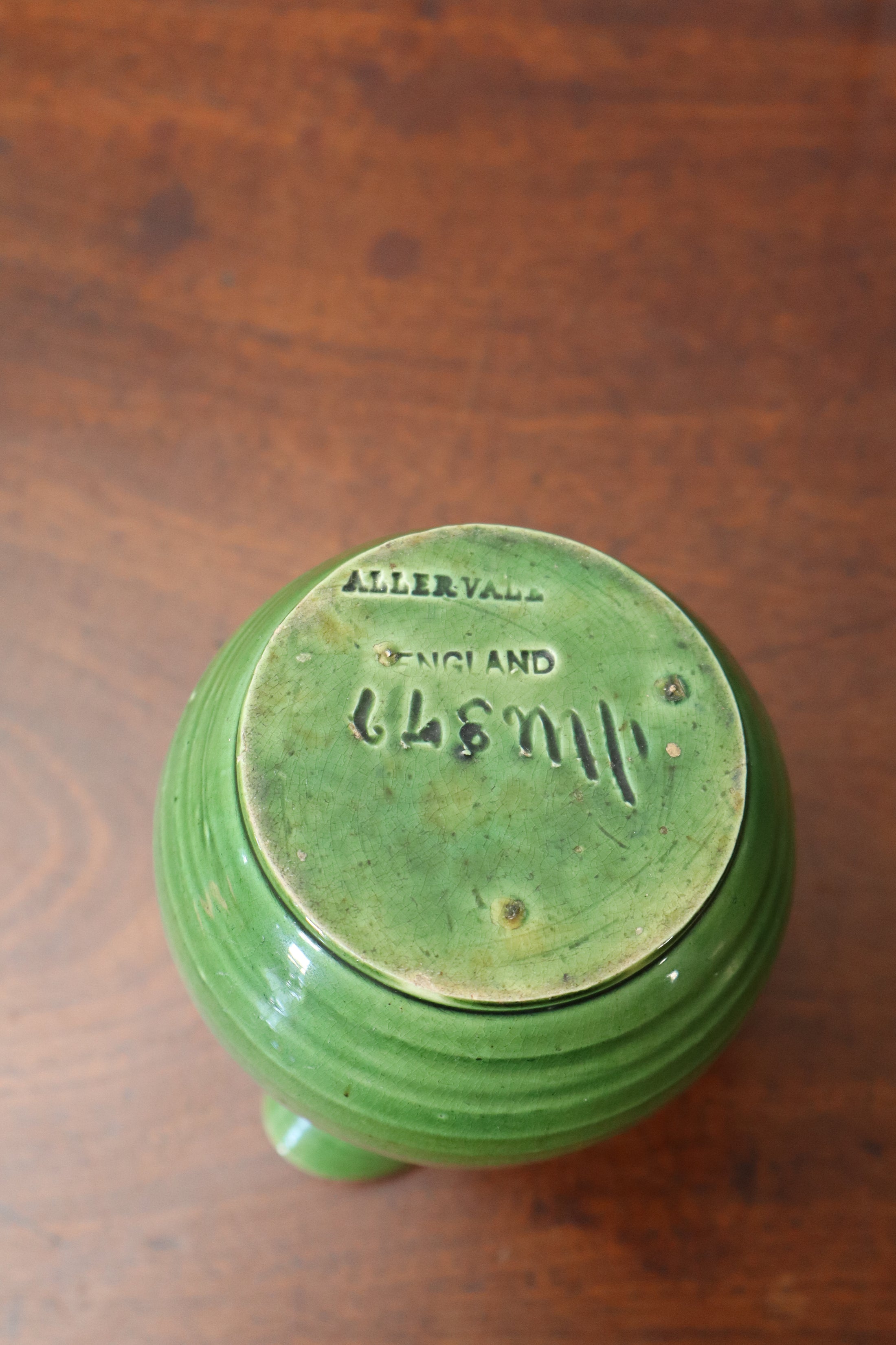 Antique English Green Pitcher/Vase by Aller Vale Pottery (c. 1880)