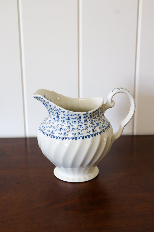 English Blue + White Pitcher with Ditsy Floral (stamped)