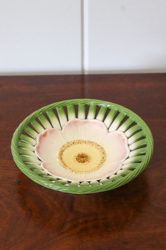 Antique Majolica Flower Reticulated Bowl | 5.75”W