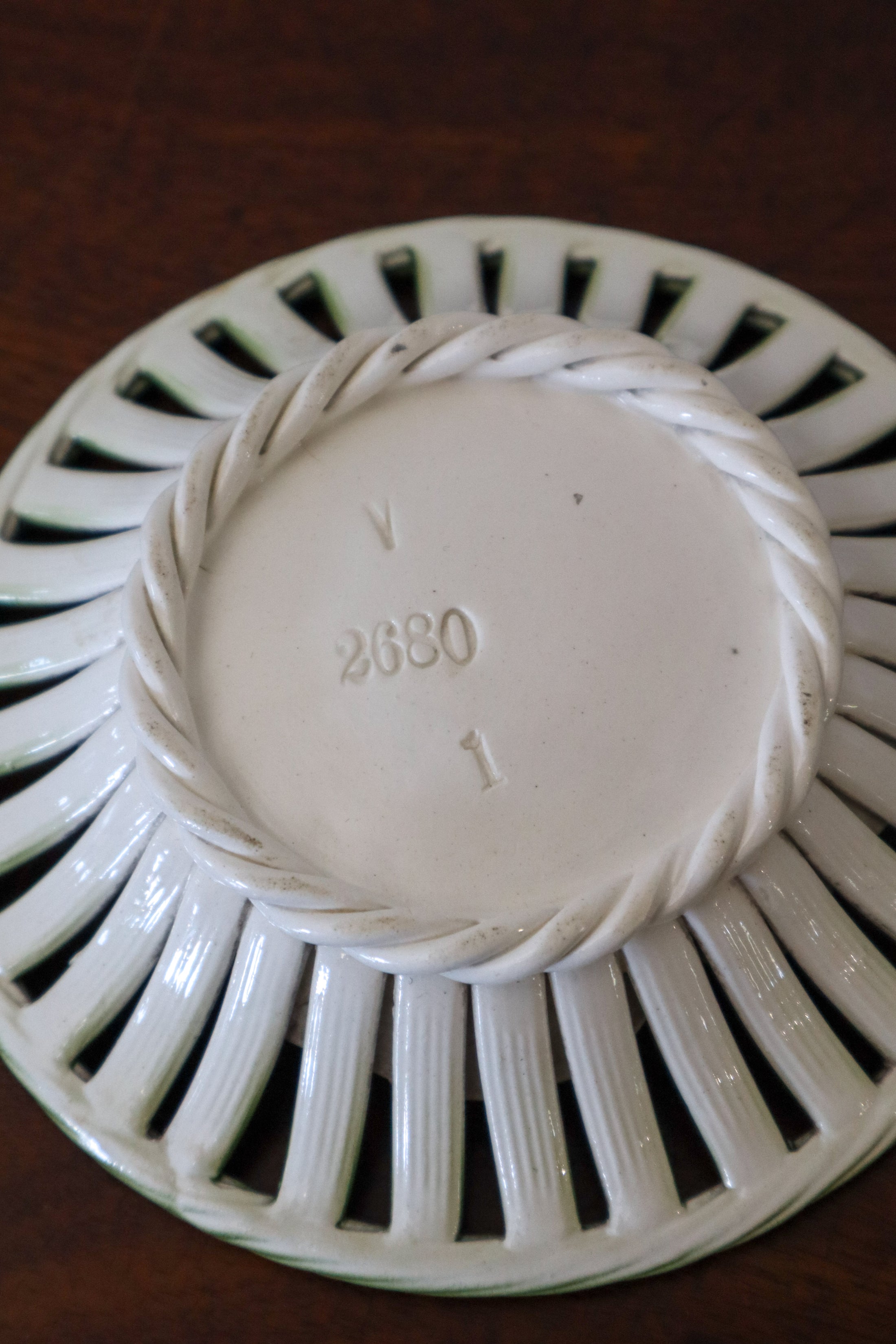 Antique Majolica Flower Reticulated Bowl | 5.75”W