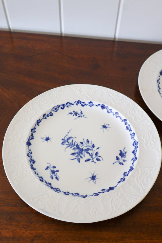 PAIR Blue + White Floral Spode Plates (c. 1840)