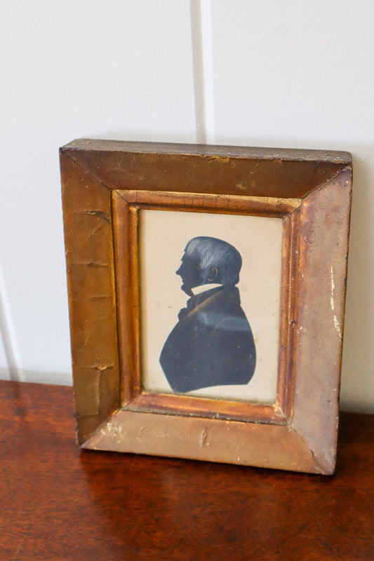 19th-Century English Gentleman Silhouette in Giltwood Frame