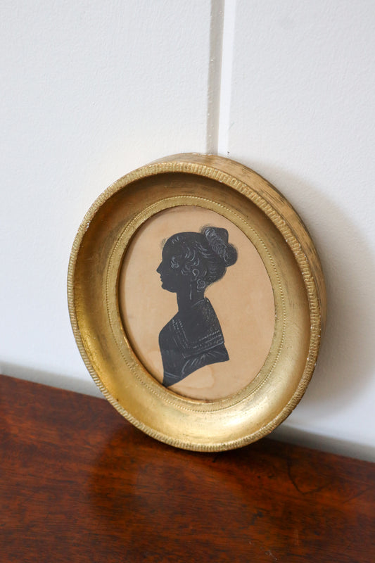 Antique Silhouette of a Young Woman in Oval Gilt Wood Frame (c. 1830)