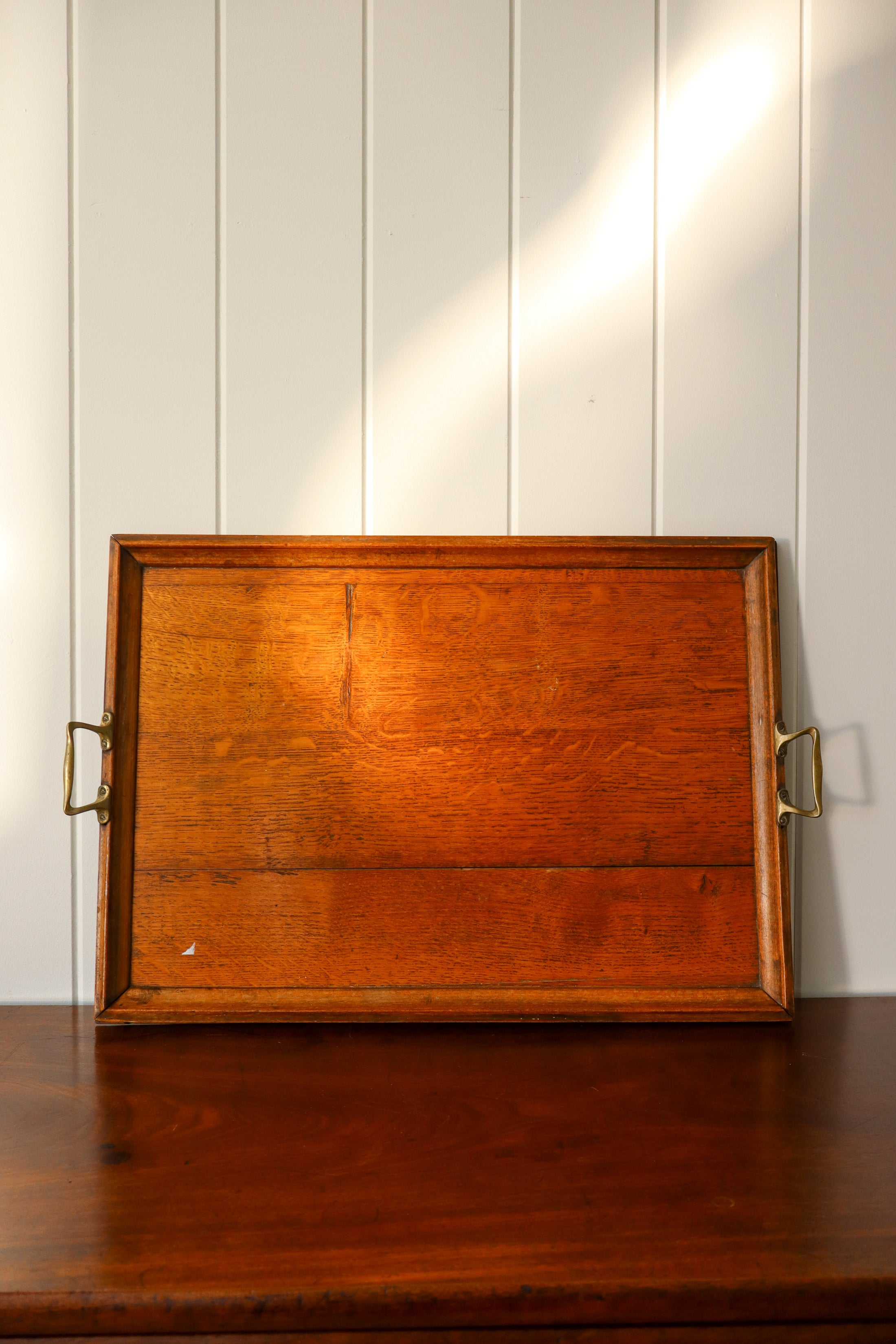 Large English Oak Tray with Brass Handles