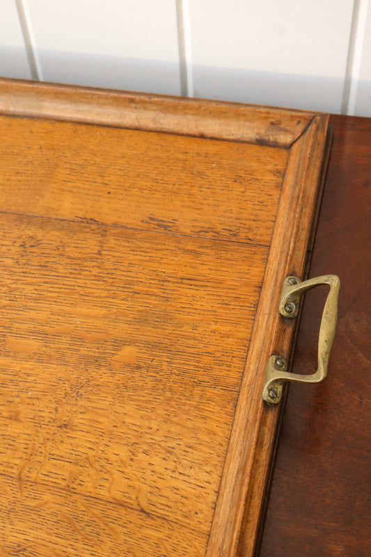 Large English Oak Tray with Brass Handles