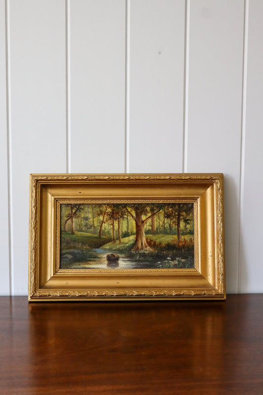 Signed Original Oil On Canvas by M. Quilter (British), Dated 1914 “Woodland Stream in Summer”