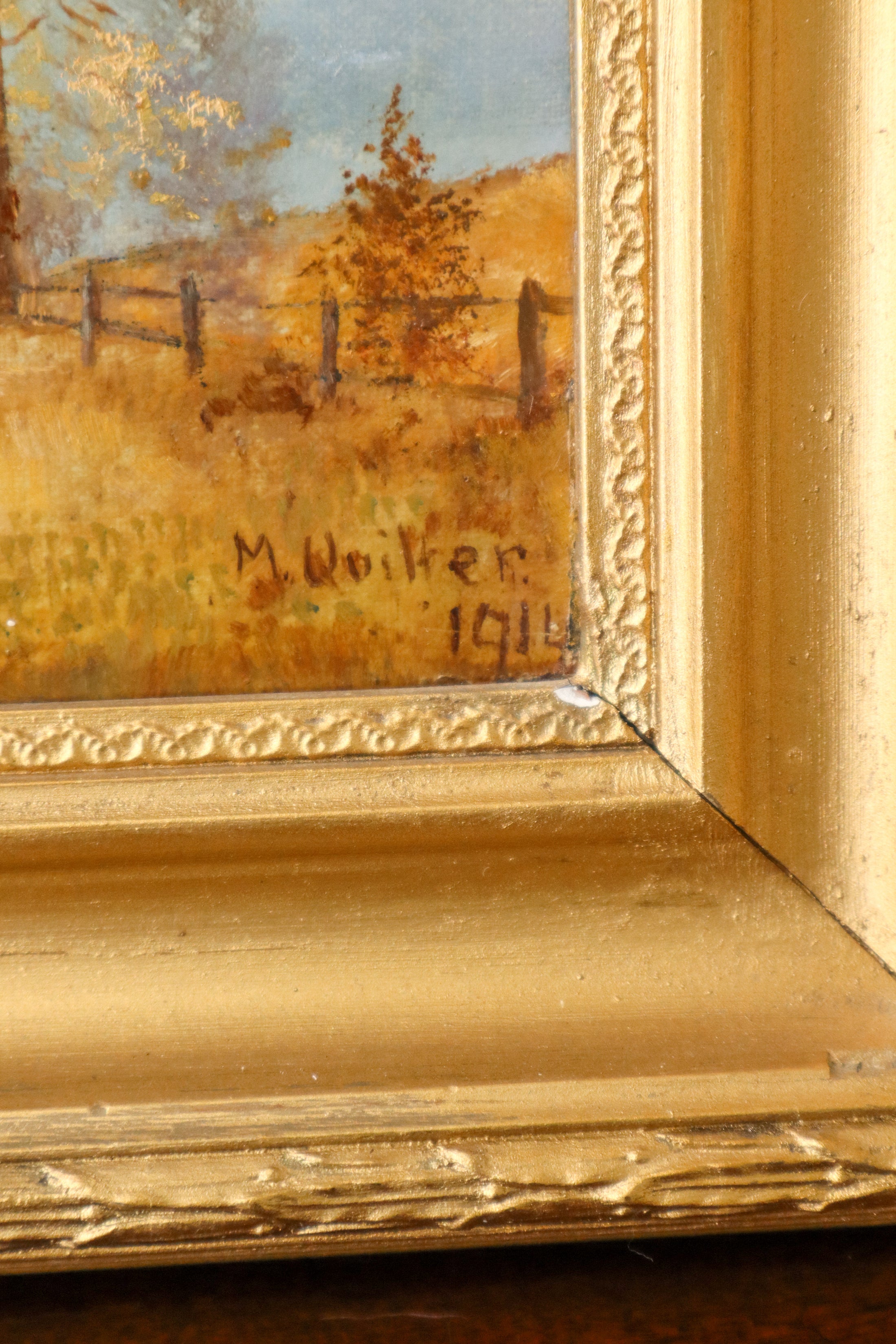Signed Original Oil On Canvas by M. Quilter (British), Dated 1914 “Late Summer Dales”
