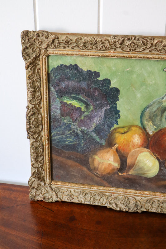 Vintage Oil on Canvas Still Life in Carved Frame