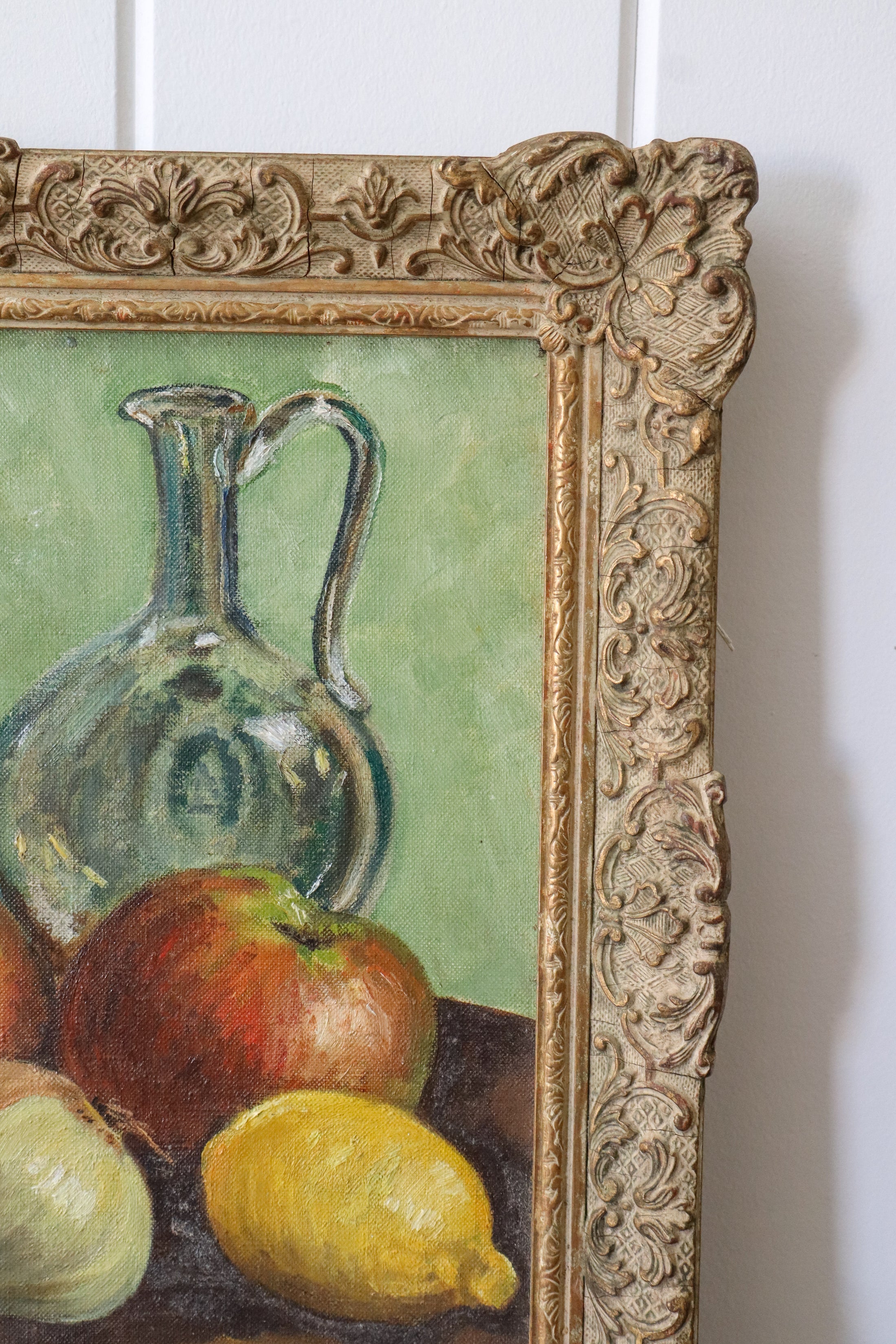 Vintage Oil on Canvas Still Life in Carved Frame