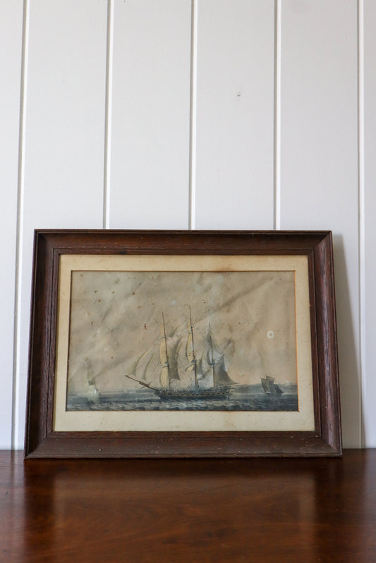 19th Century Maritime Engraving in Oak Frame