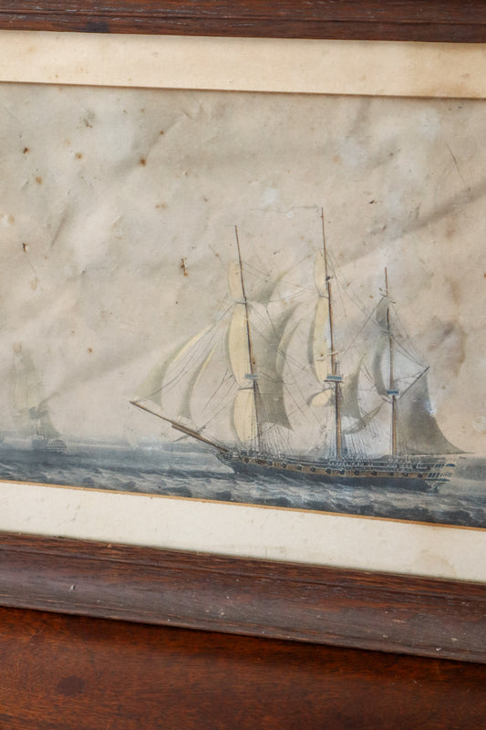 19th Century Maritime Engraving in Oak Frame