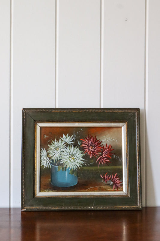 Original Oil on Board | Mums in Blue Vessel (c. 1930)