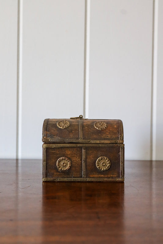 Unusual Petite Brass Medallion, Dome Top Trinket Box