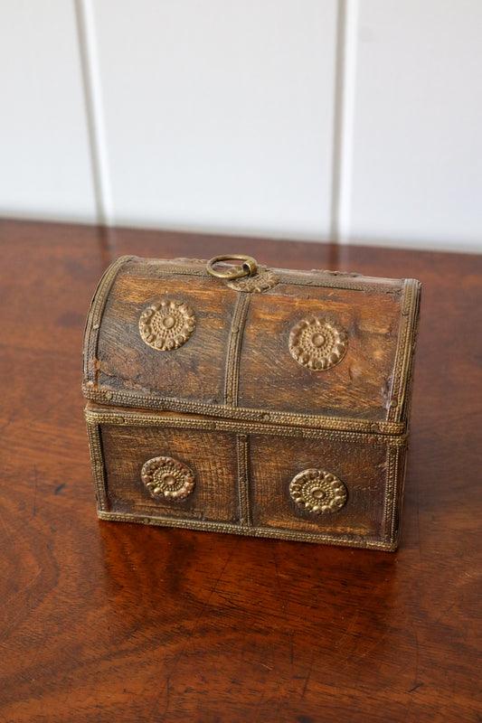 Unusual Petite Brass Medallion, Dome Top Trinket Box
