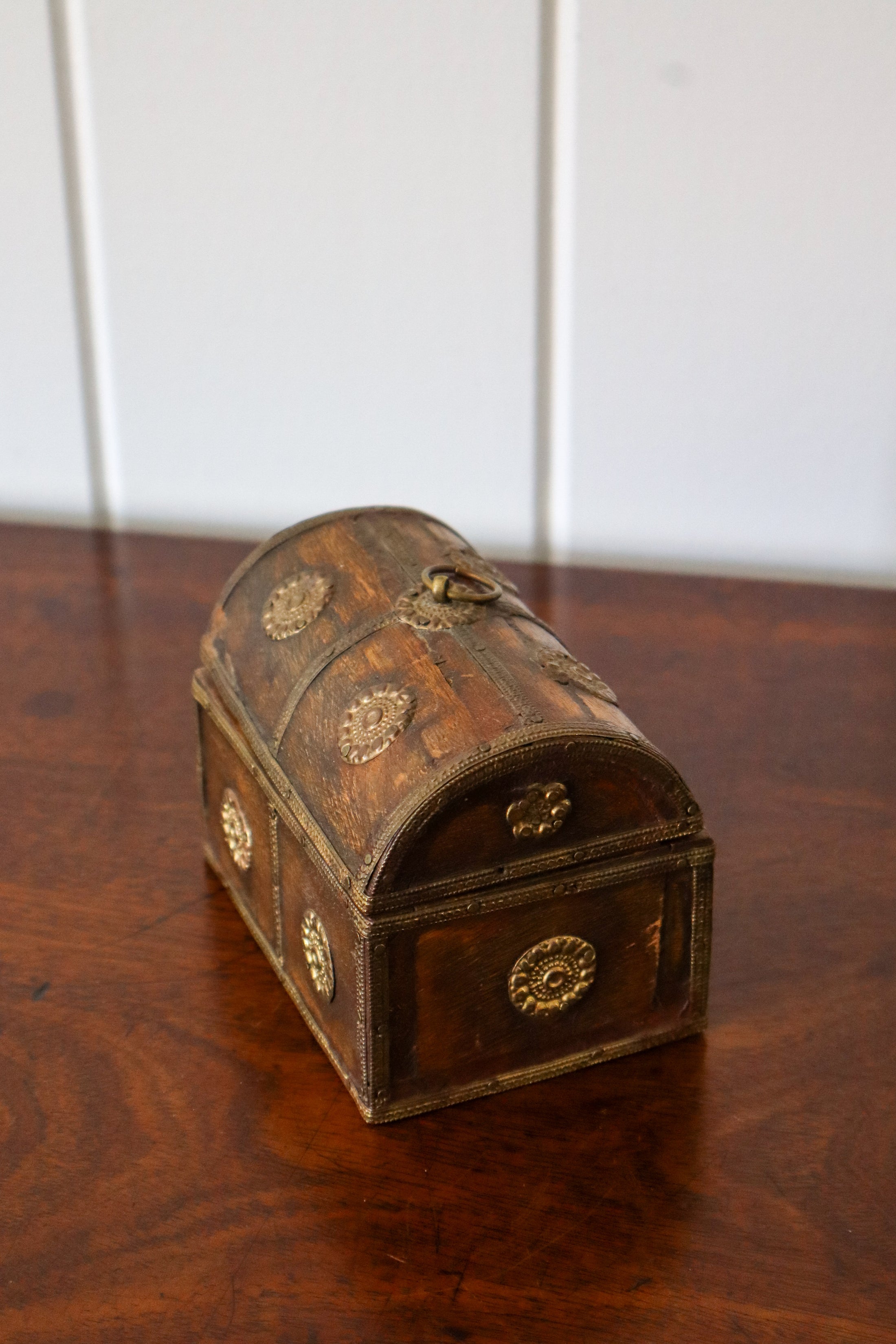 Unusual Petite Brass Medallion, Dome Top Trinket Box