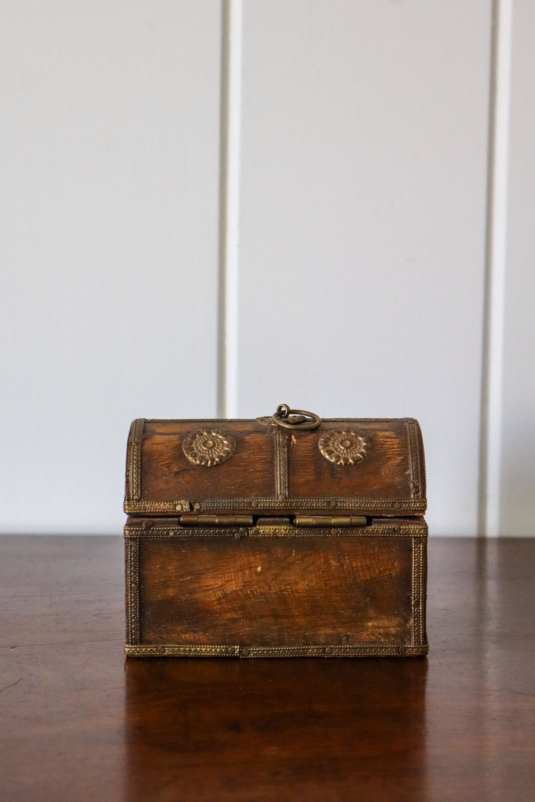 Unusual Petite Brass Medallion, Dome Top Trinket Box