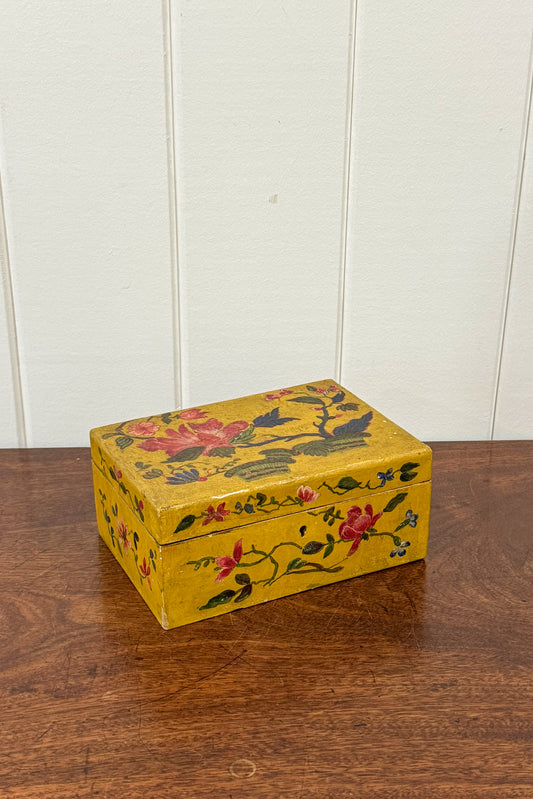 Vintage Hand Painted Mustard + Floral Box