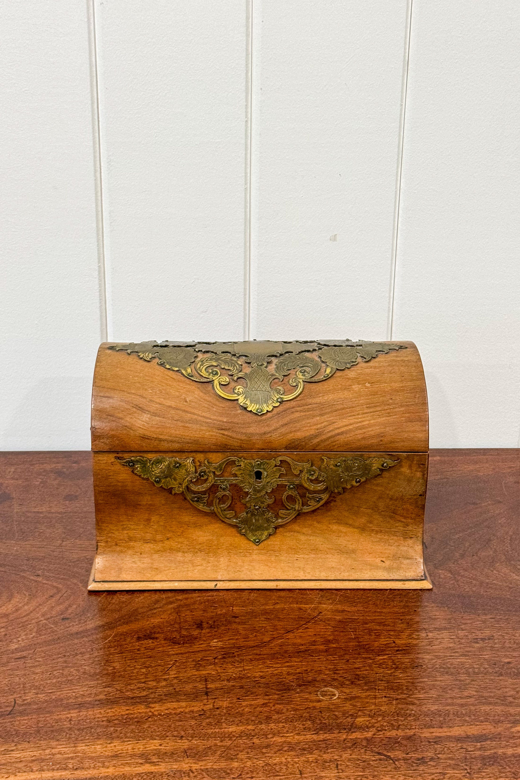 Victorian Stationery Box with Dome Lid, Brass Inlay + Inkwell