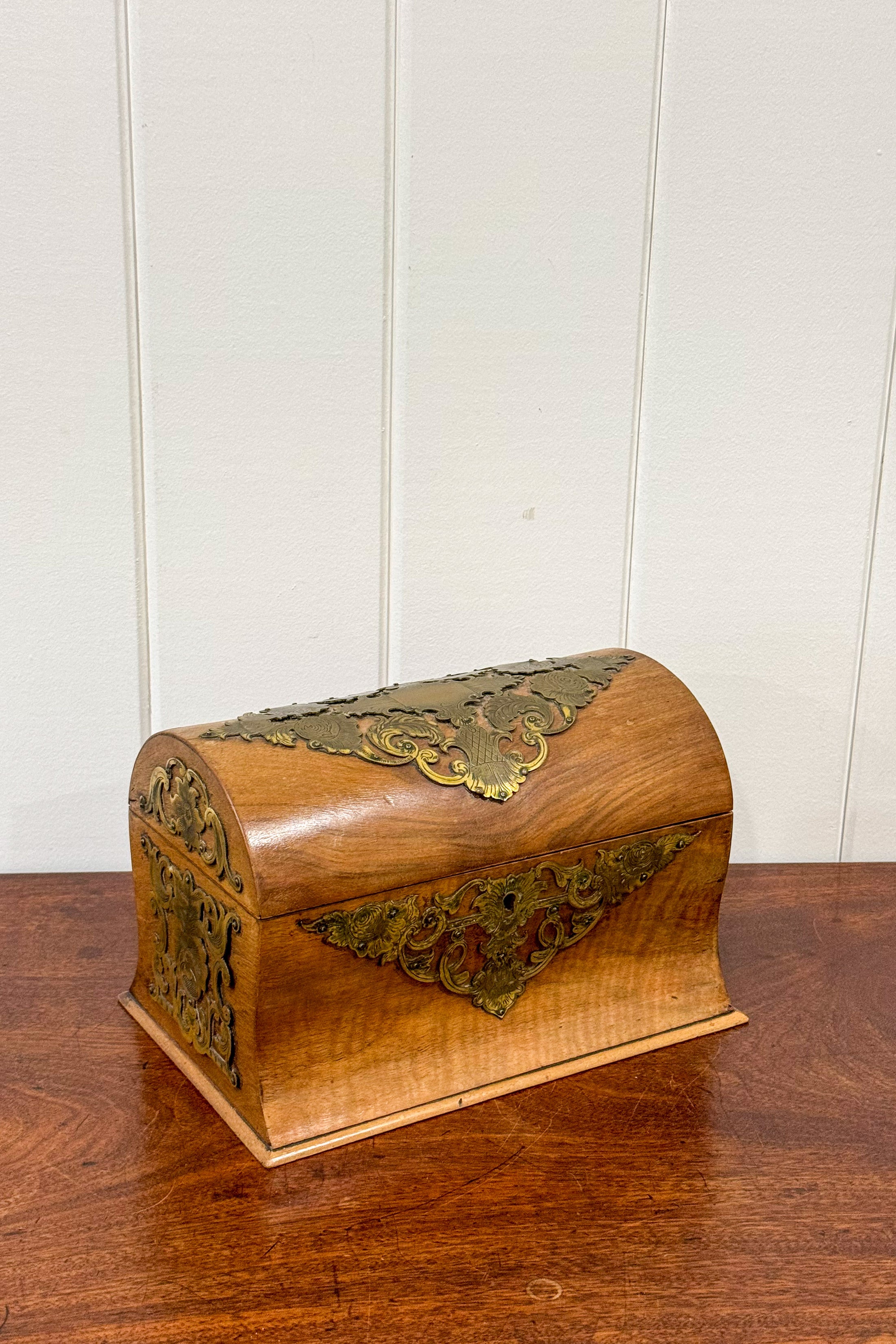 Victorian Stationery Box with Dome Lid, Brass Inlay + Inkwell