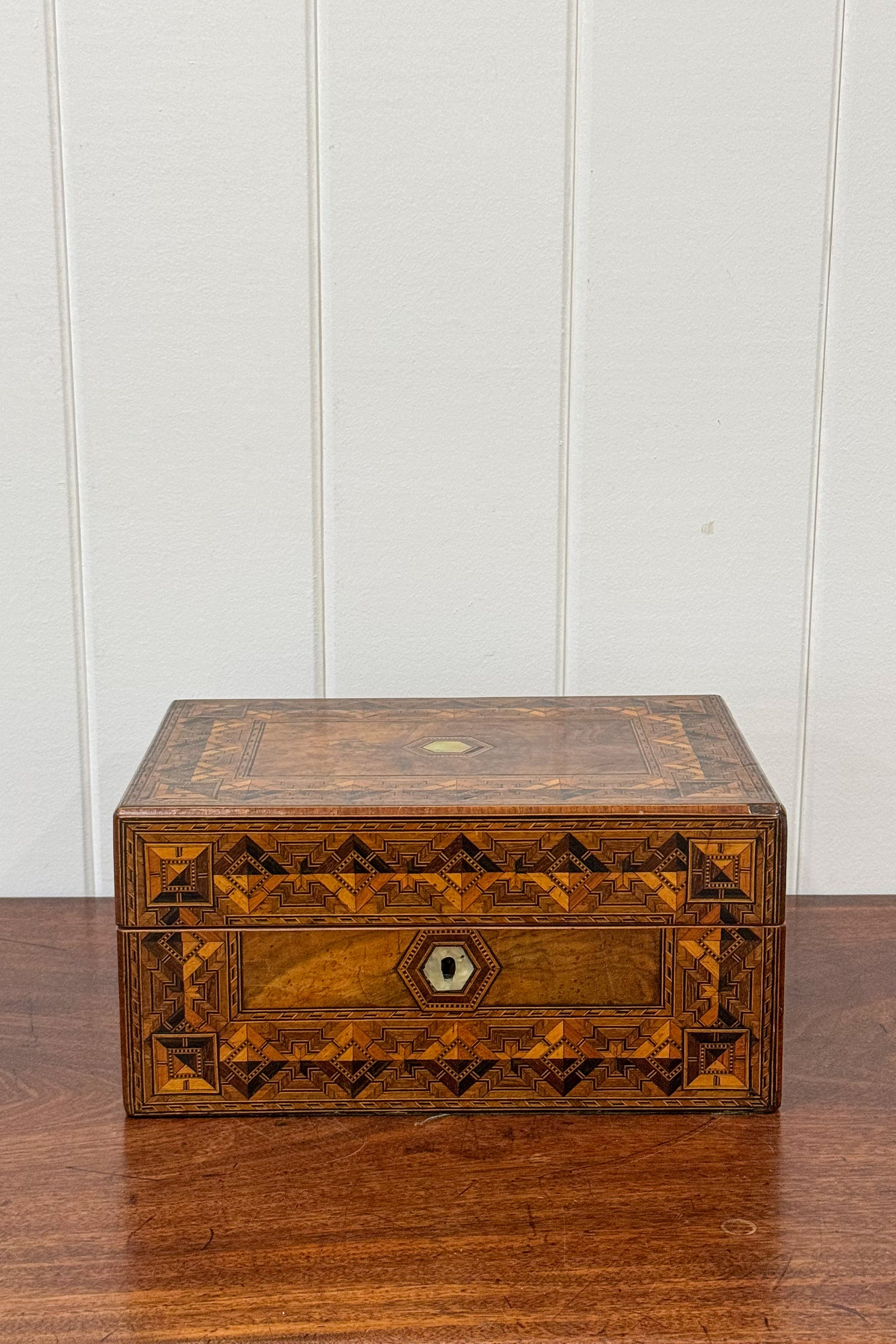 Antique Tunbridge Inlaid Jewelry Box (c. 1850)
