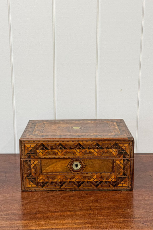 Antique Tunbridge Inlaid Jewelry Box (c. 1850)