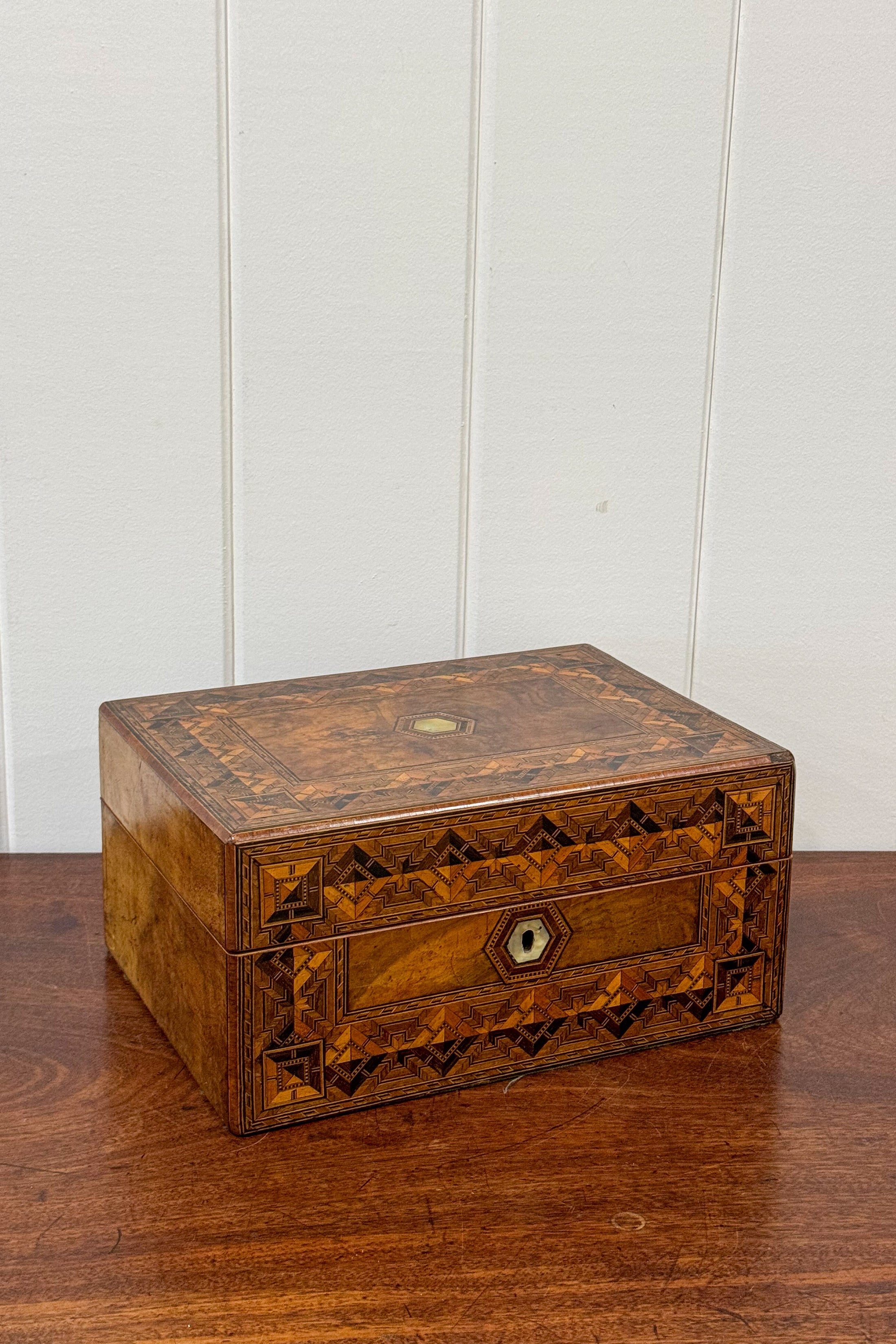 Antique Tunbridge Inlaid Jewelry Box (c. 1850)