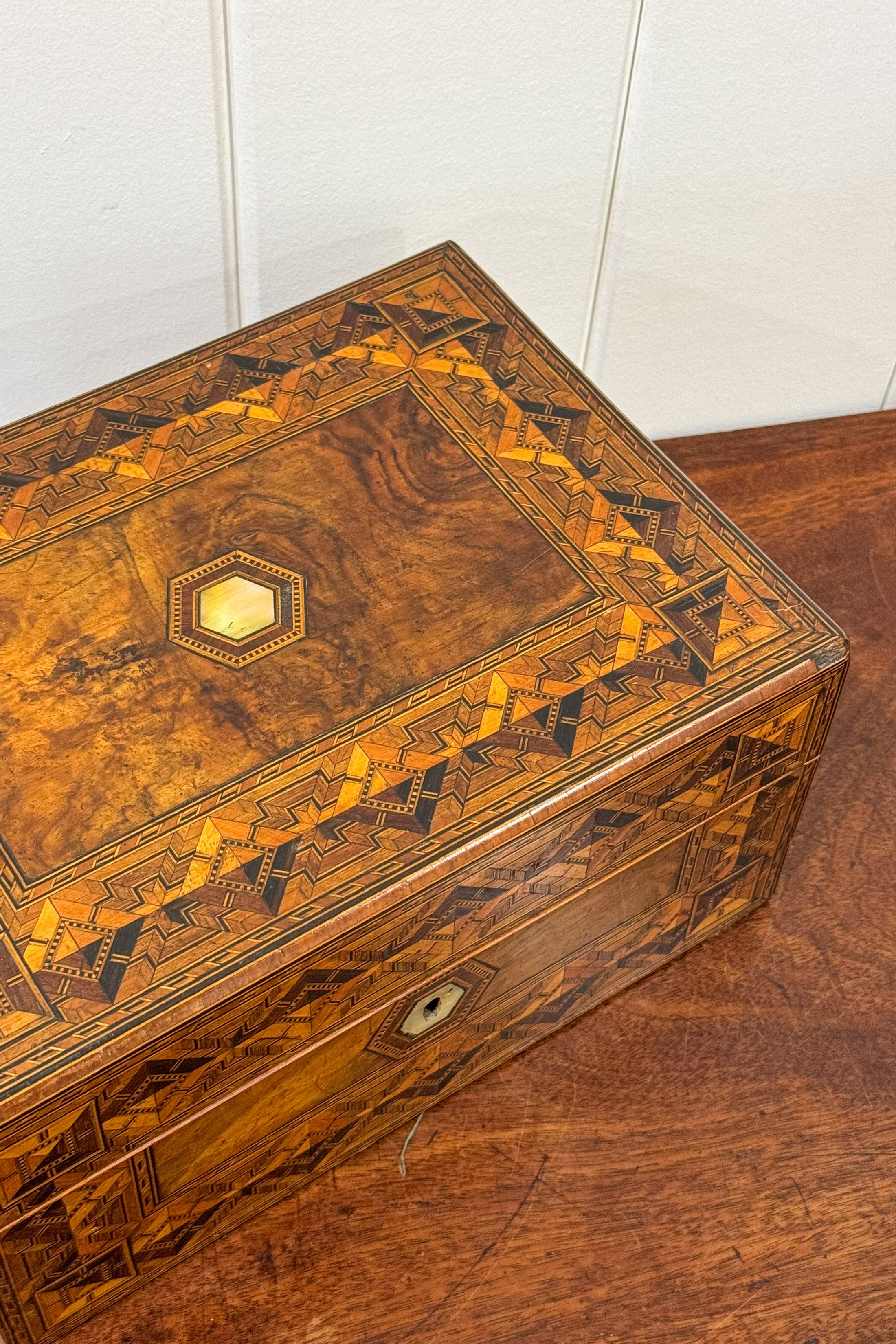 Antique Tunbridge Inlaid Jewelry Box (c. 1850)