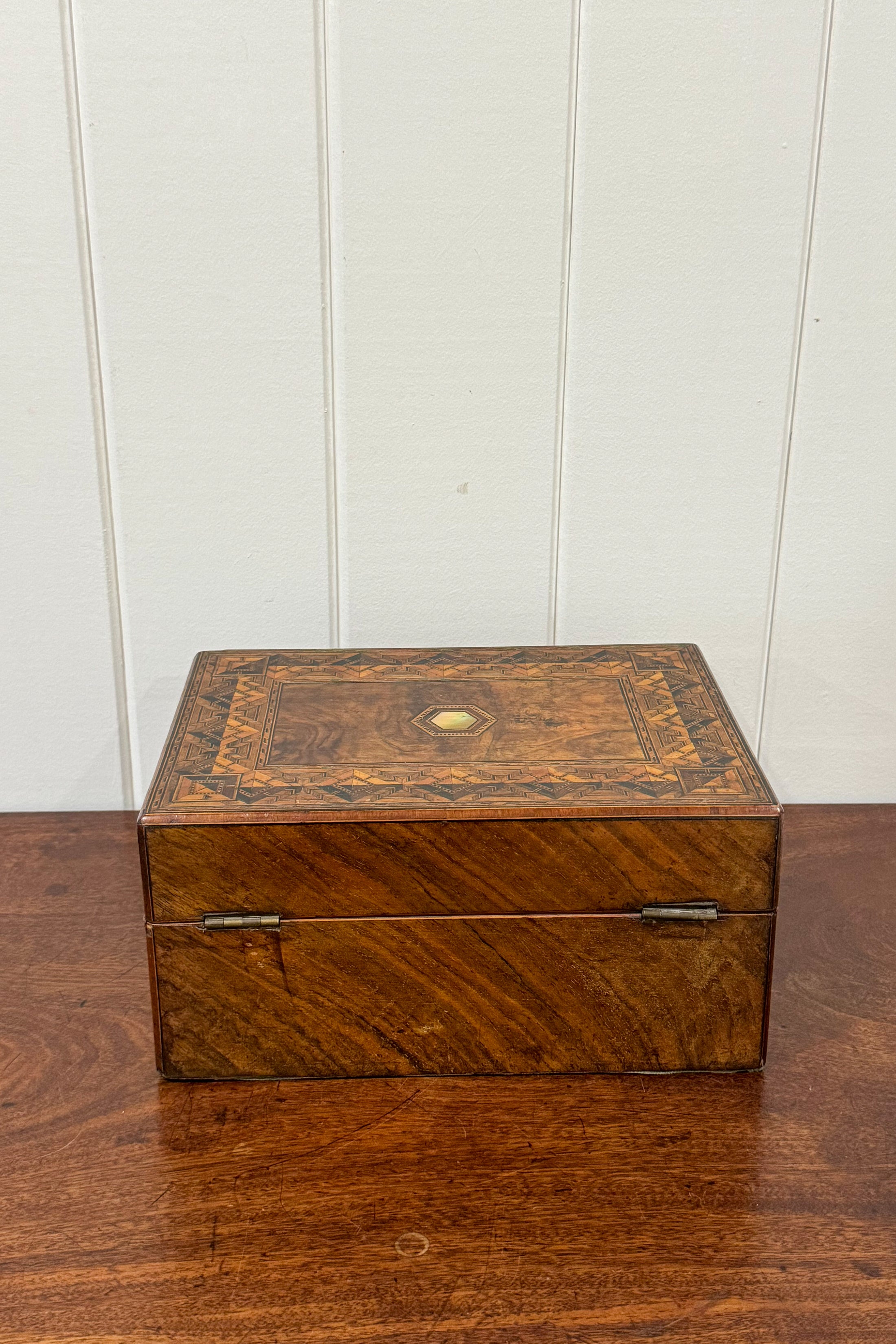 Antique Tunbridge Inlaid Jewelry Box (c. 1850)
