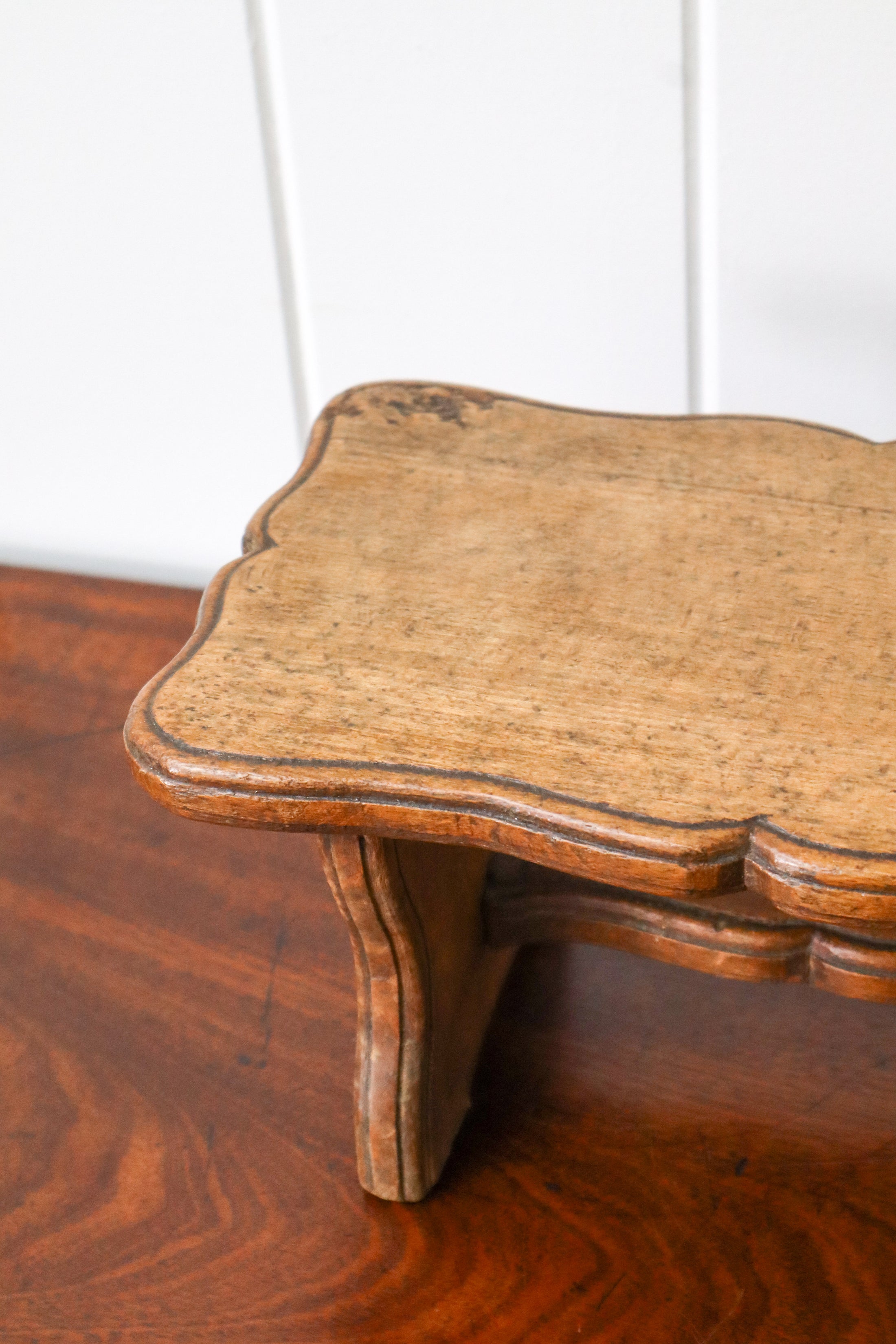 Antique Petite French Stool w/ Scalloped Top