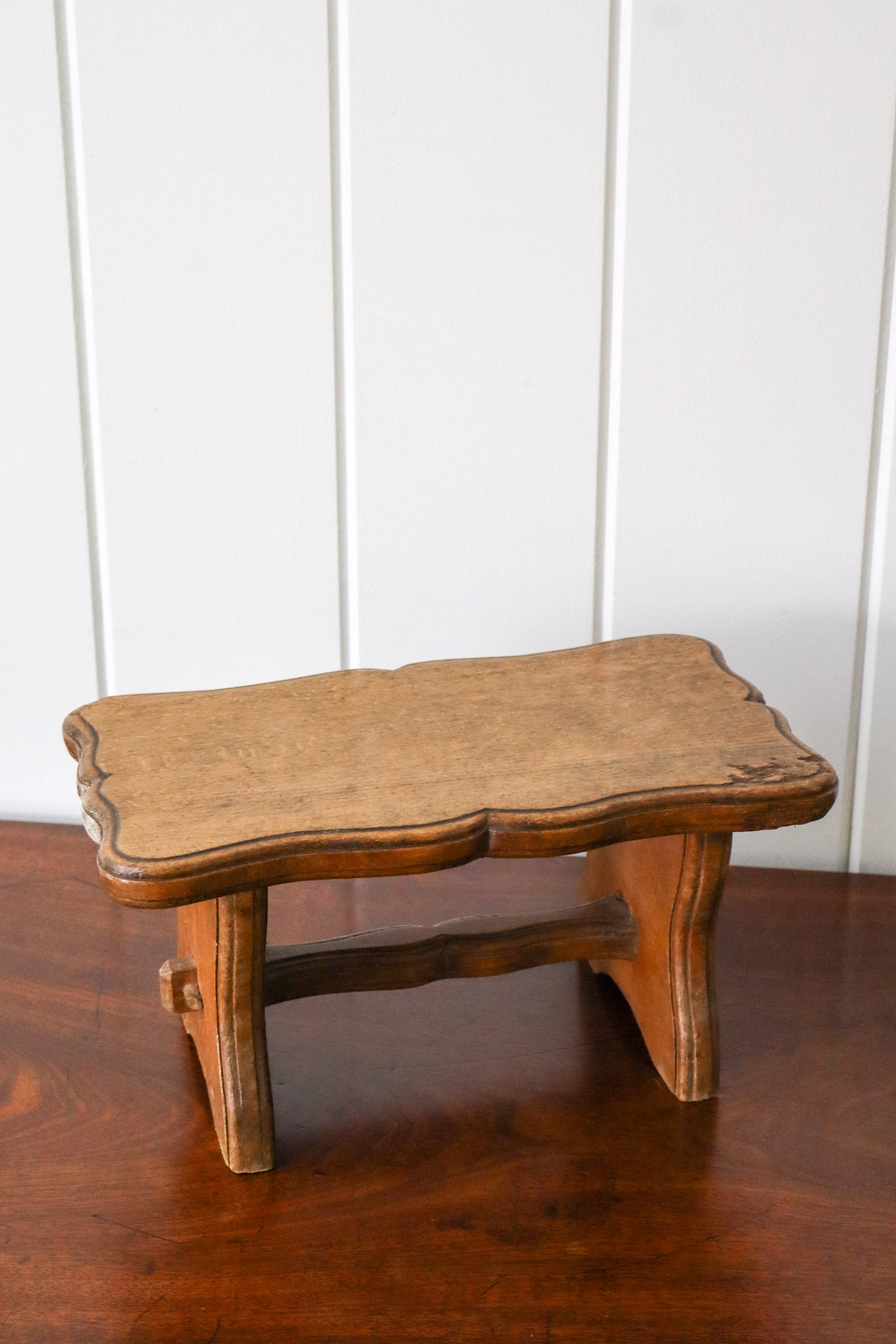 Antique Petite French Stool w/ Scalloped Top