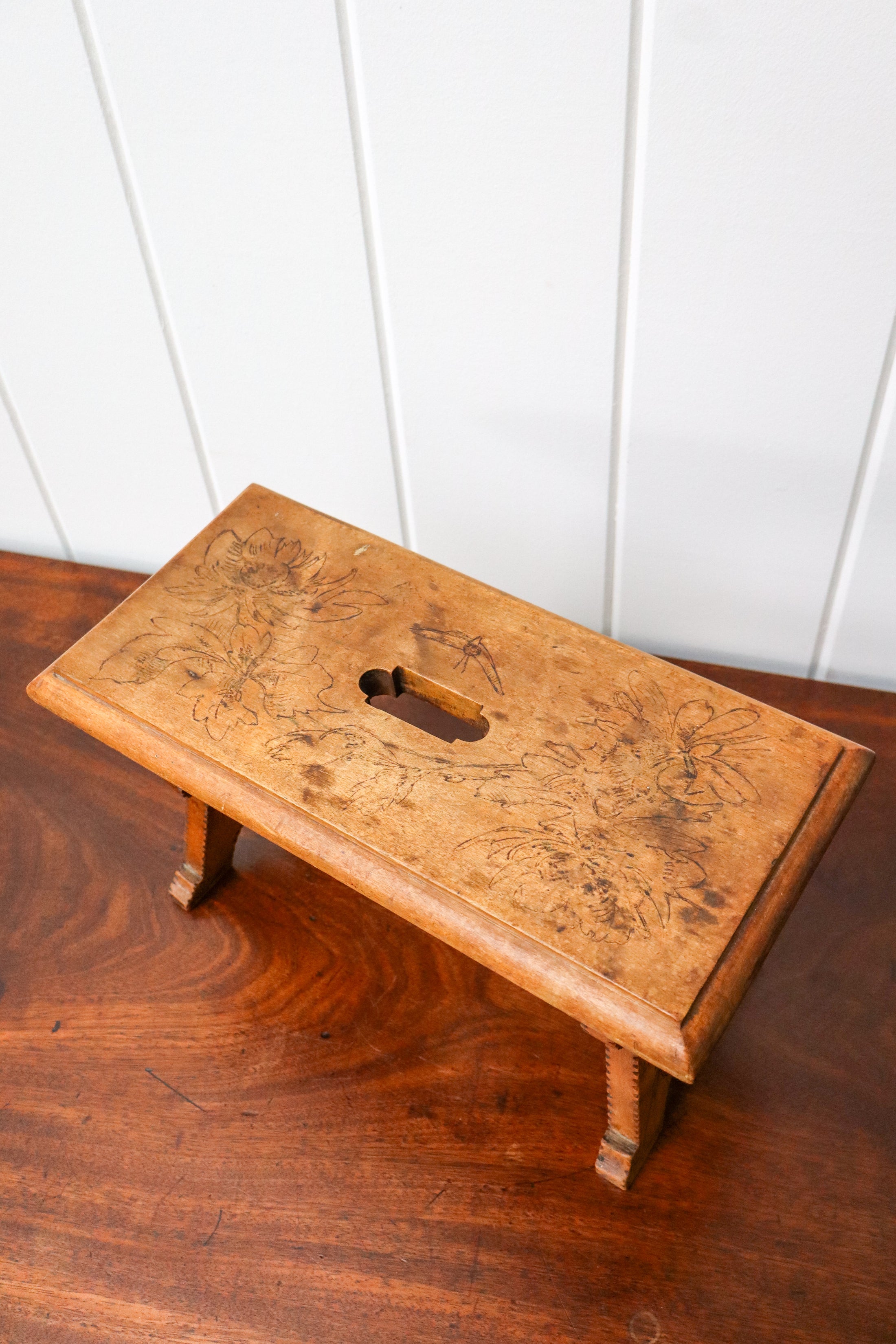 Petite Antique Hand Carved Stool (Possibly Scottish; c.1900)