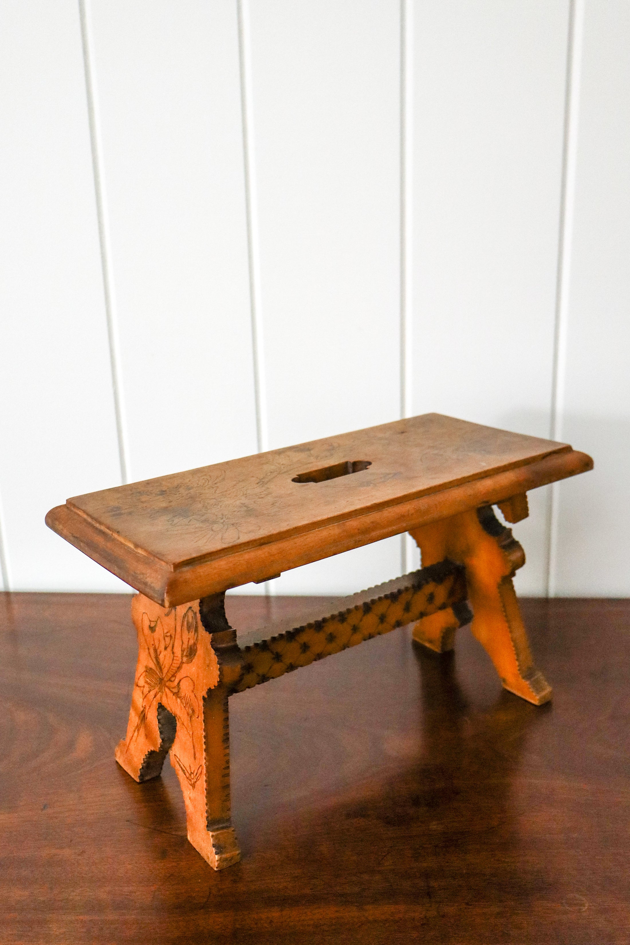Petite Antique Hand Carved Stool (Possibly Scottish; c.1900)
