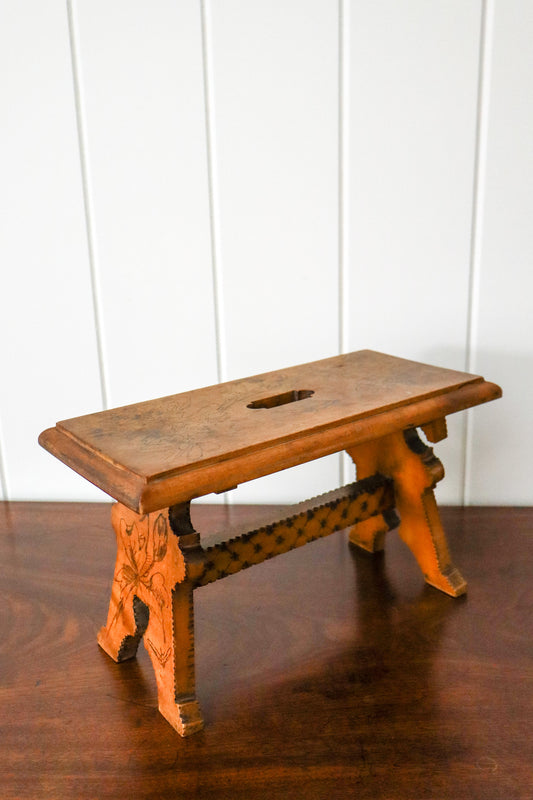 Petite Antique Hand Carved Stool (Possibly Scottish; c.1900)