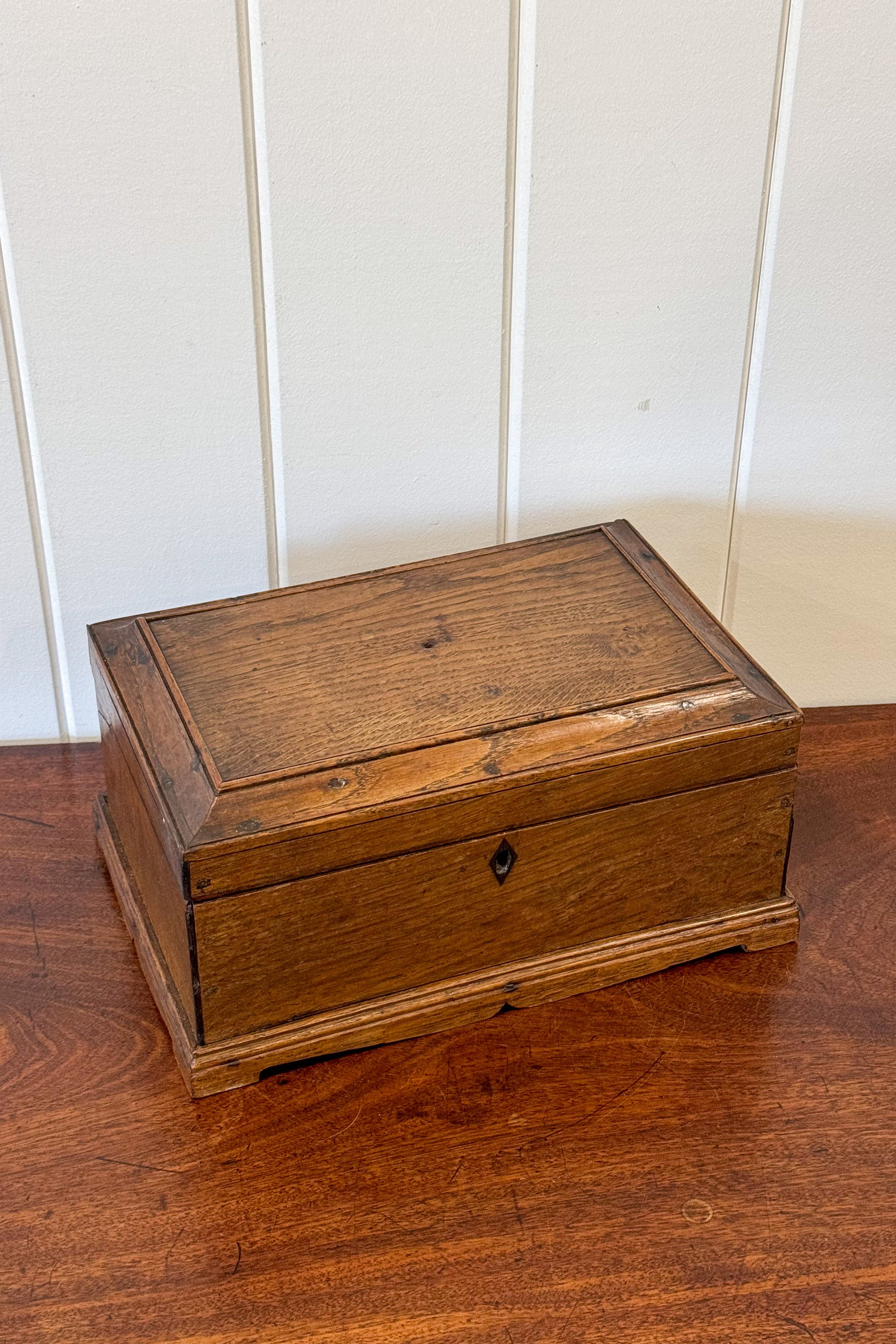 Antique Oak Tea Box with Scalloped Apron