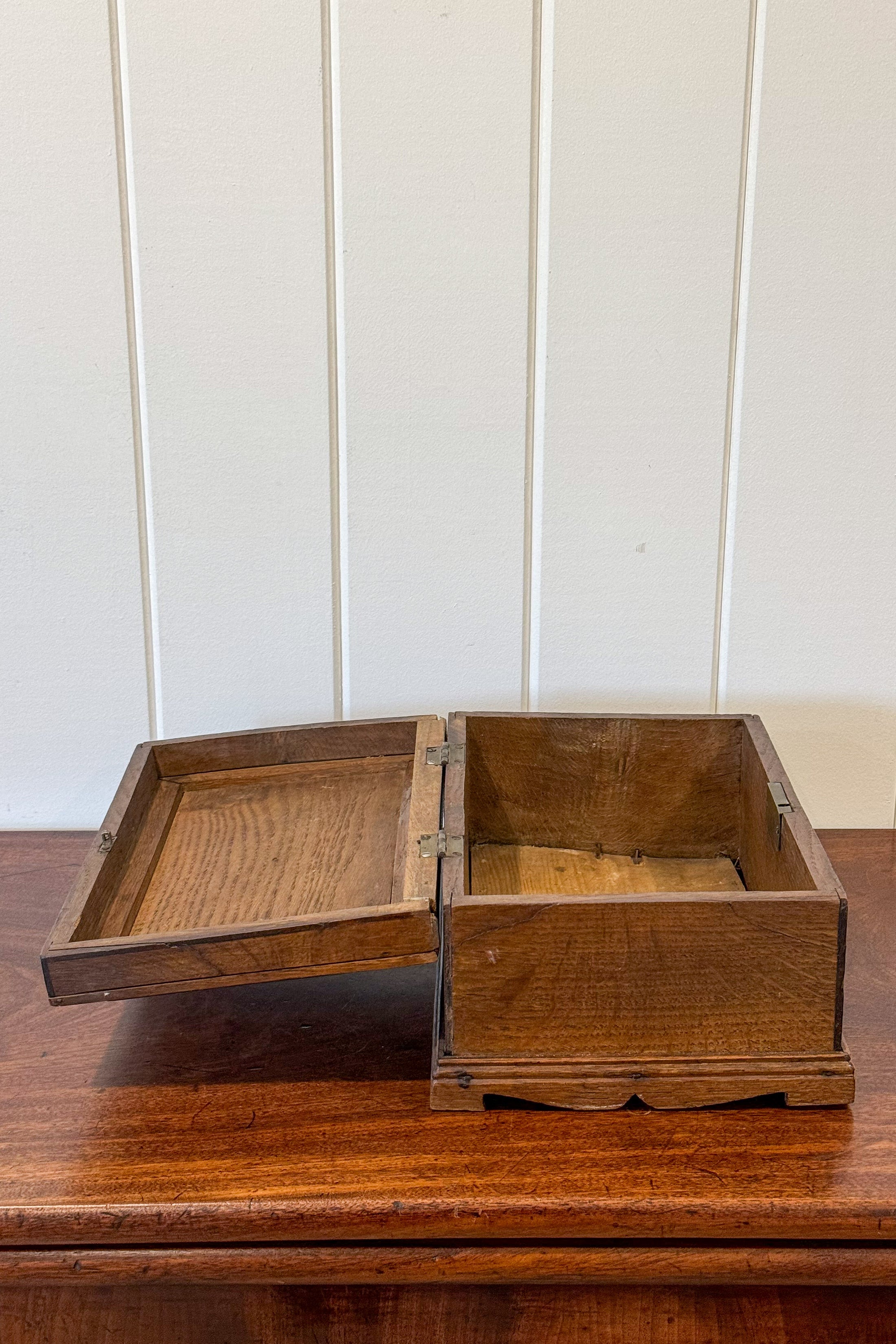 Antique Oak Tea Box with Scalloped Apron
