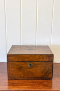 Load image into Gallery viewer, Burl Wood Box with Scallop Brass Details + Blue Velvet Interior
