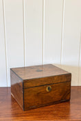 Load image into Gallery viewer, Burl Wood Box with Scallop Brass Details + Blue Velvet Interior

