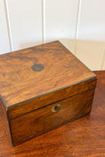 Load image into Gallery viewer, Burl Wood Box with Scallop Brass Details + Blue Velvet Interior
