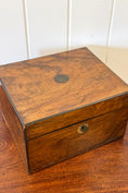 Load image into Gallery viewer, Burl Wood Box with Scallop Brass Details + Blue Velvet Interior
