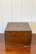 Load image into Gallery viewer, Burl Wood Box with Scallop Brass Details + Blue Velvet Interior
