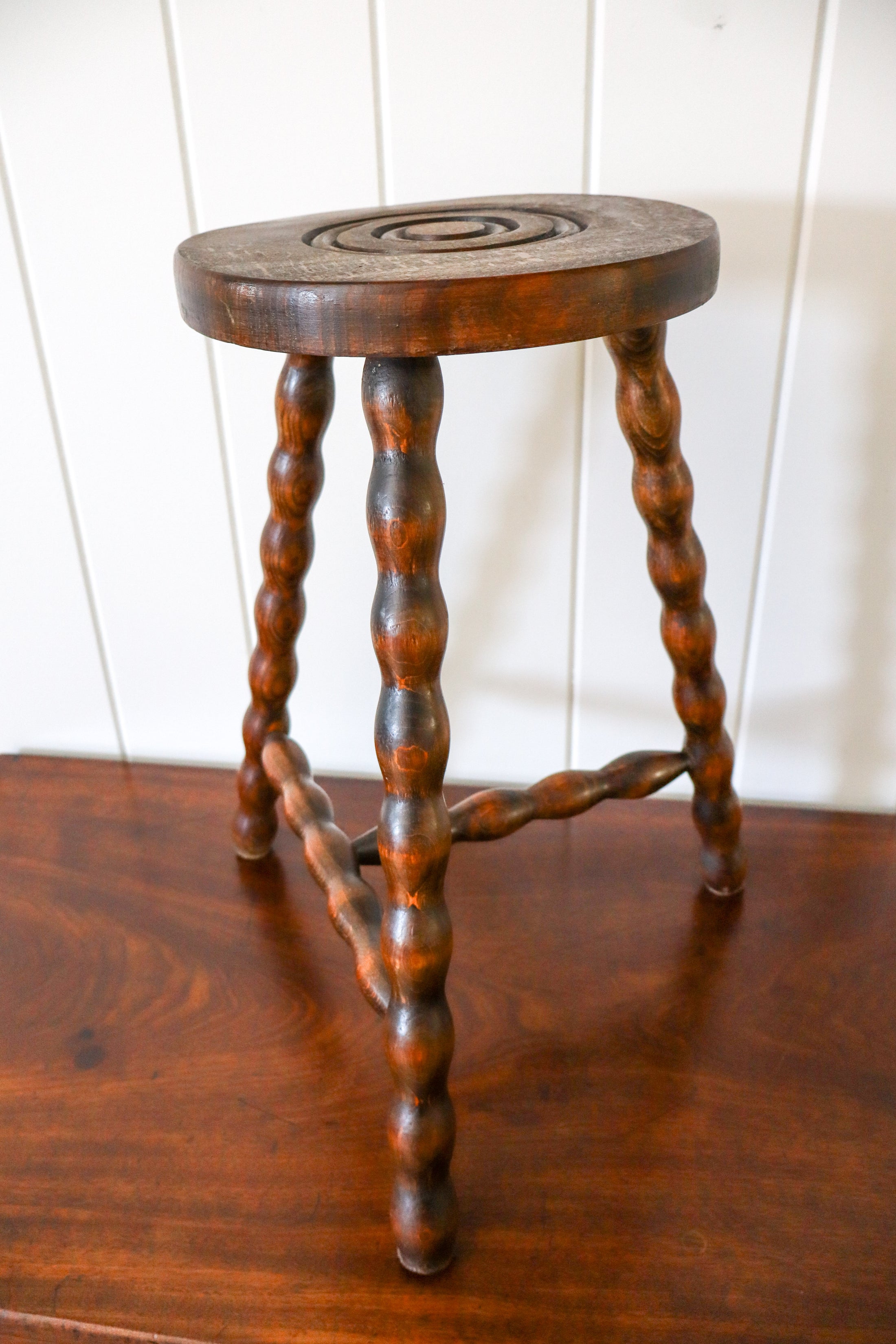 Antique French 3 Leg Bobbin Stool