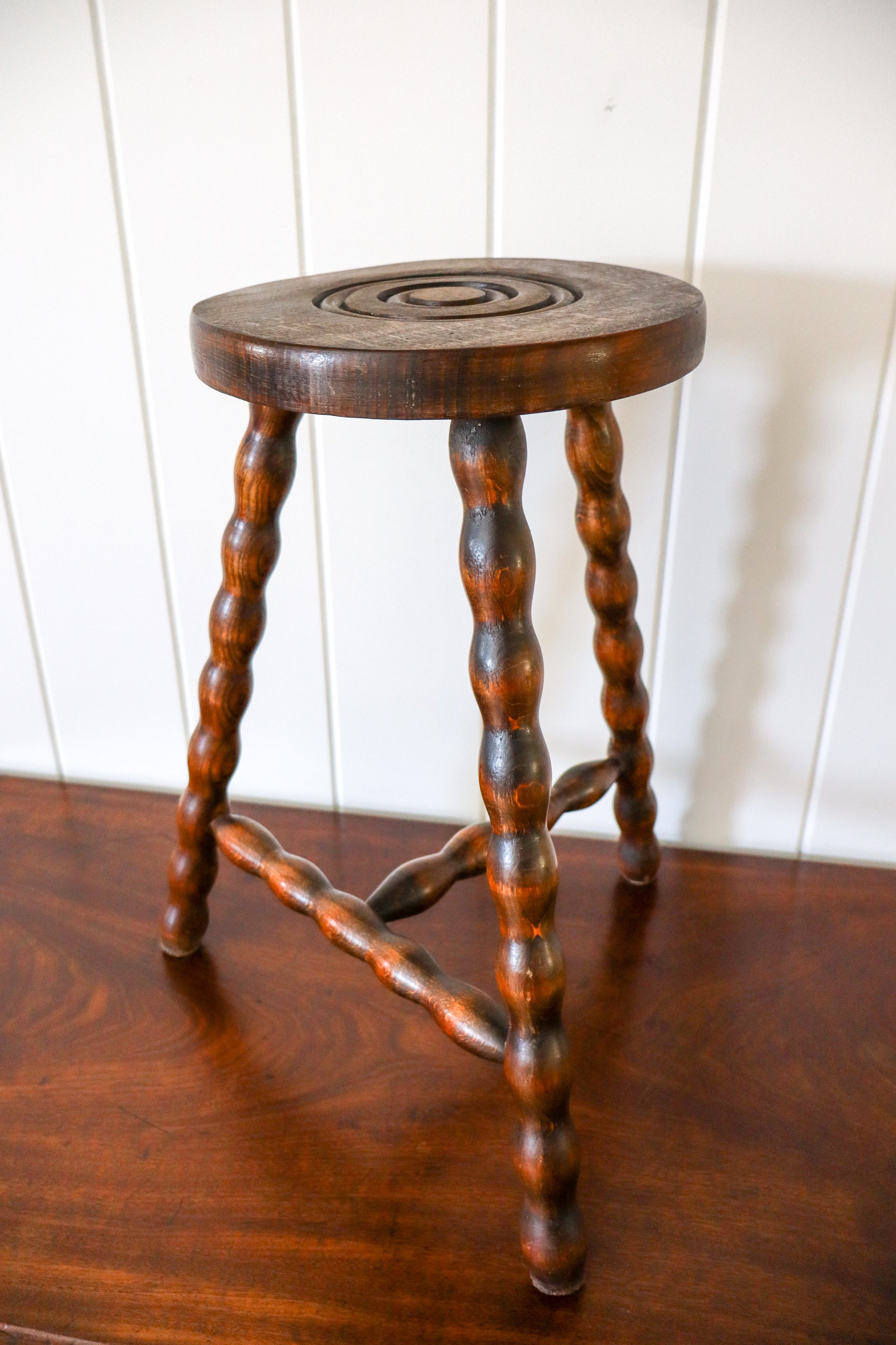 Antique French 3 Leg Bobbin Stool