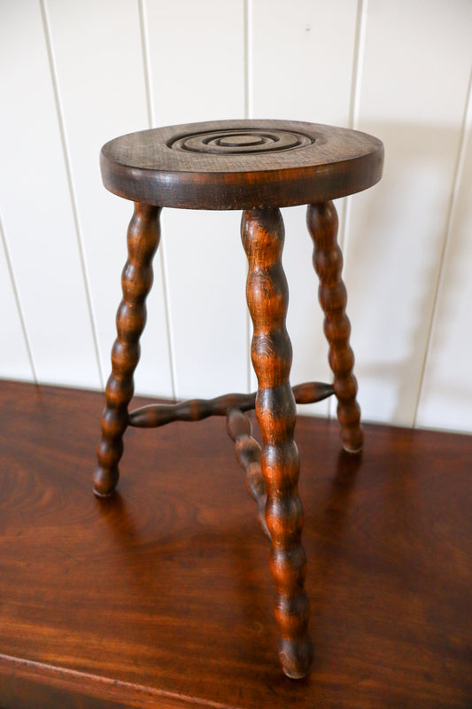 Antique French 3 Leg Bobbin Stool